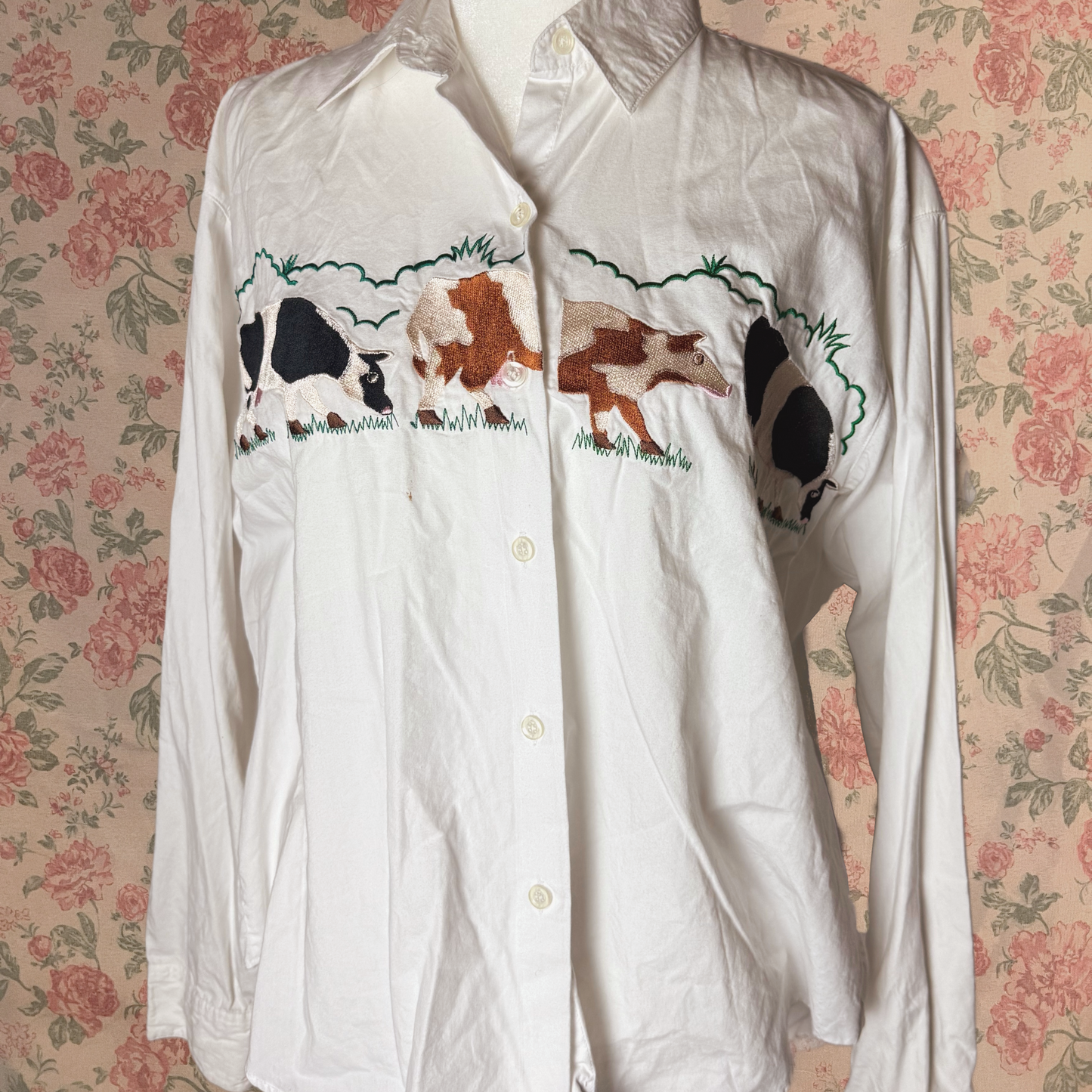 embroidered western cow button up blouse croquet L