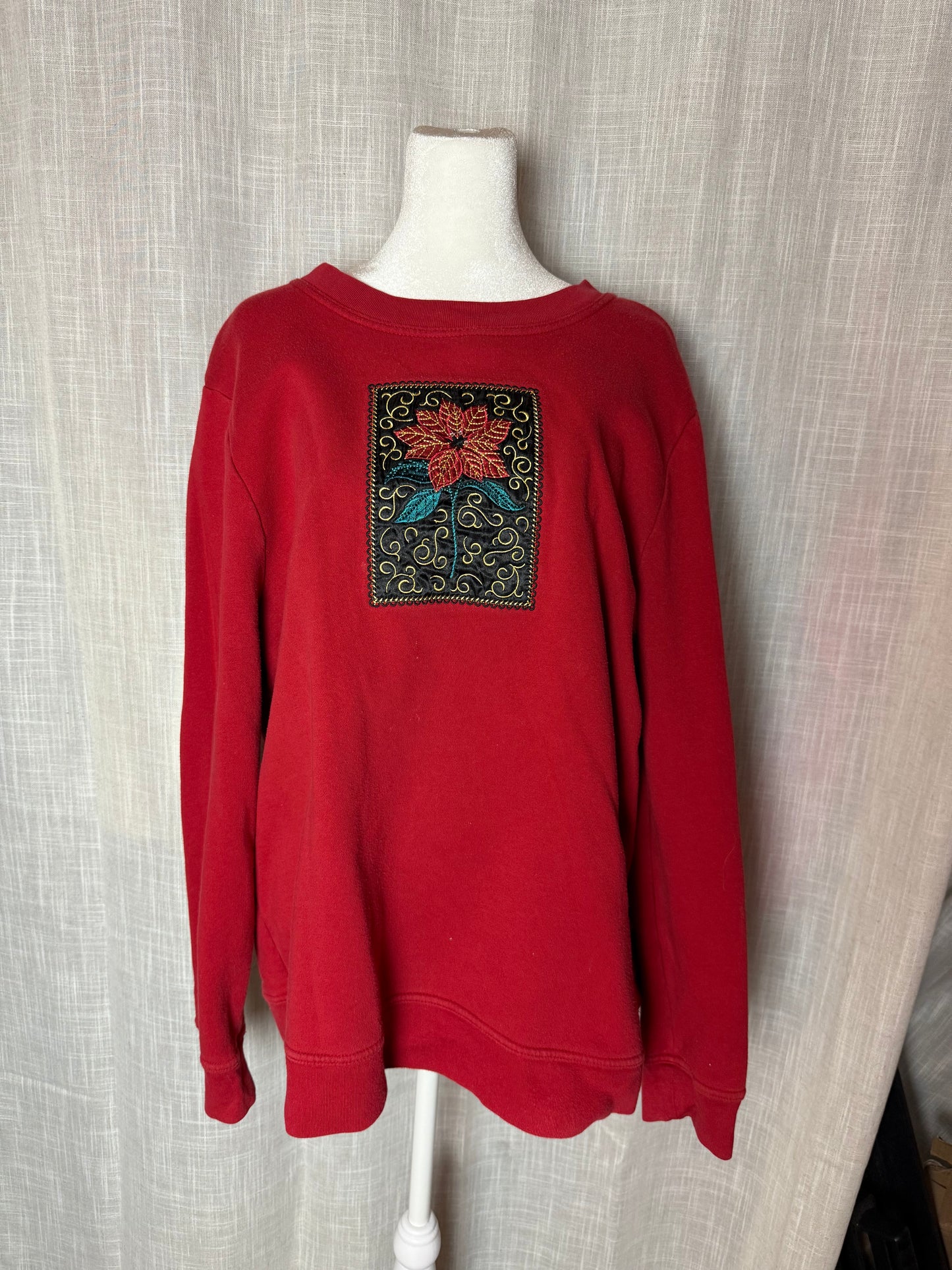 red flower sweater crewneck holiday XL