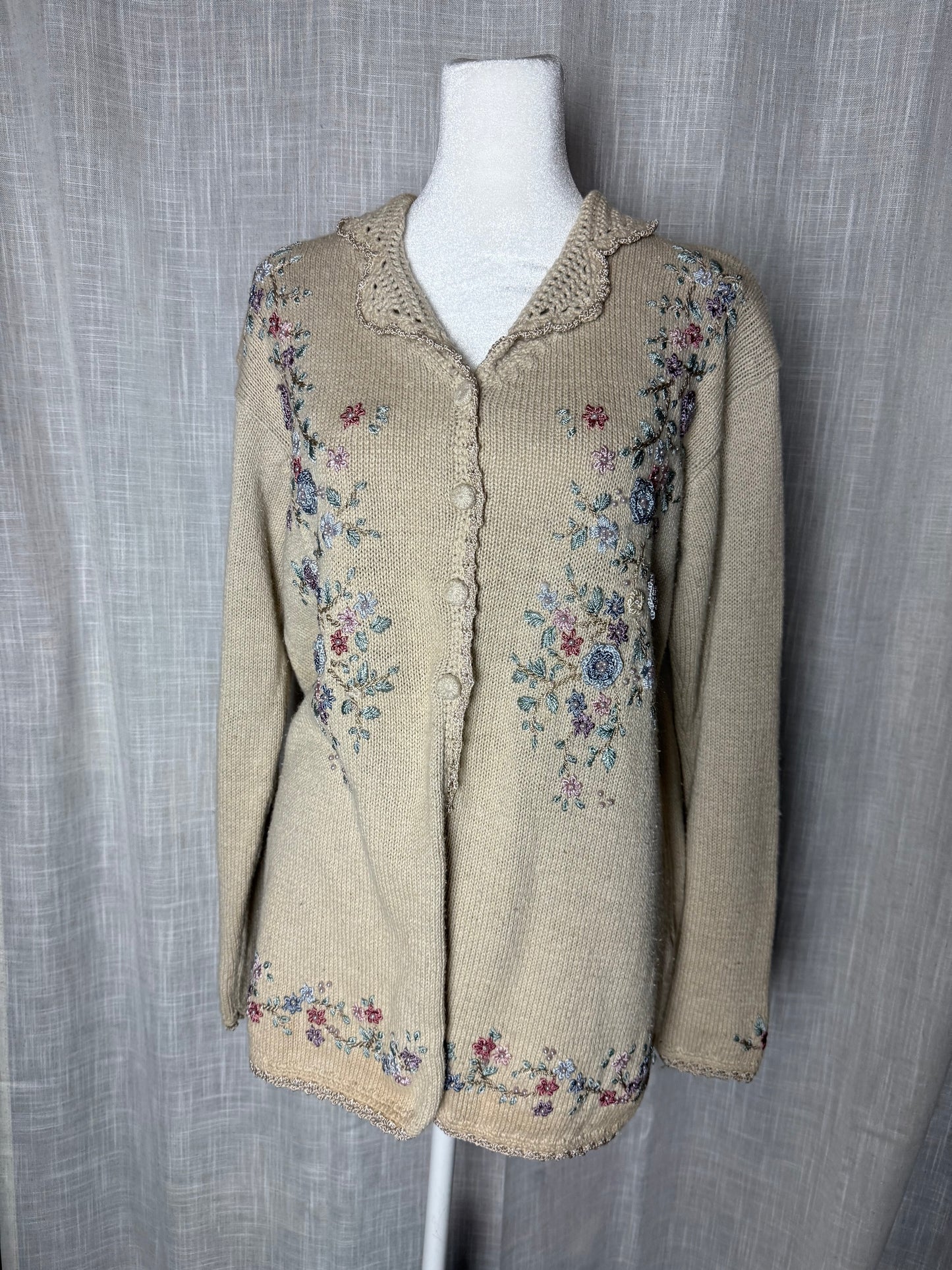 floral tan cardigan knit collar ABC imports S