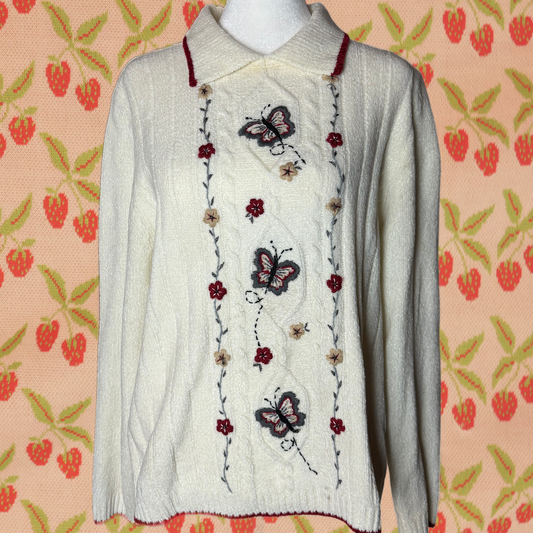 butterfly floral collared sweater alfred dunner S