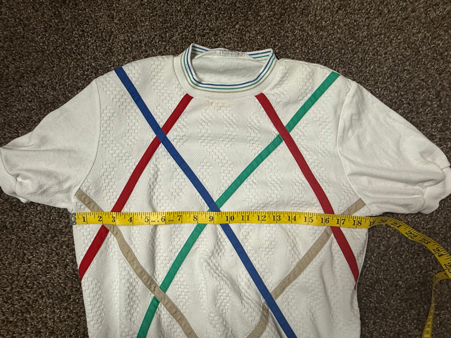 80s color strip white short sleeve shirt