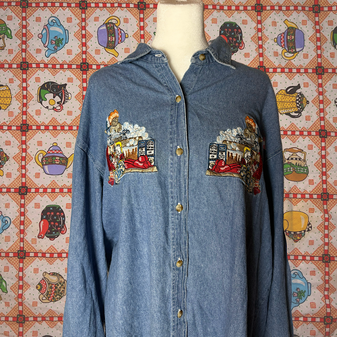 denim shirt - bear bath time XL