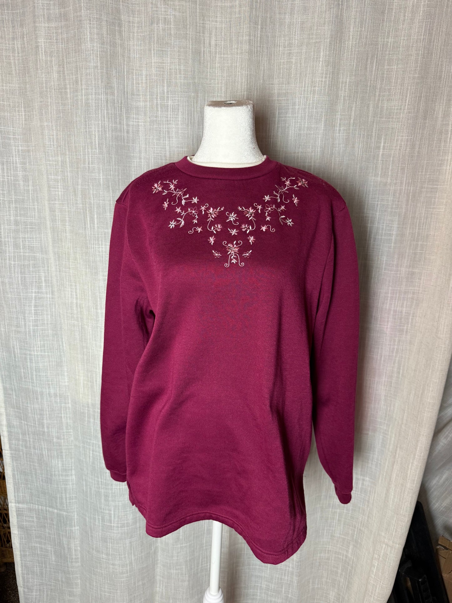 red floral collared crewneck sweater M blair