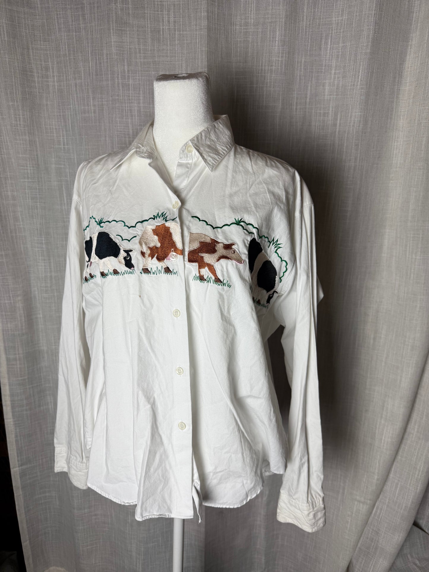 embroidered western cow button up blouse croquet L