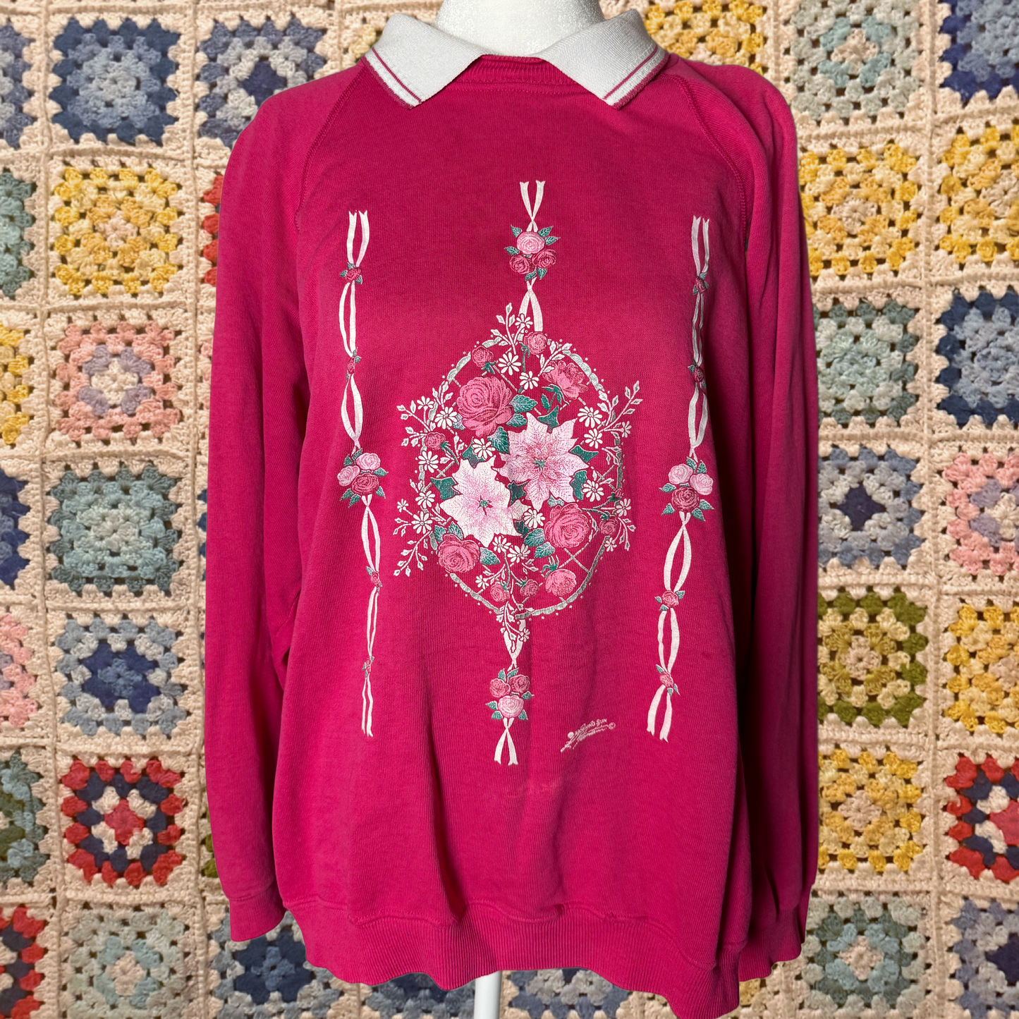 pink floral collared sweater XL cabin creek