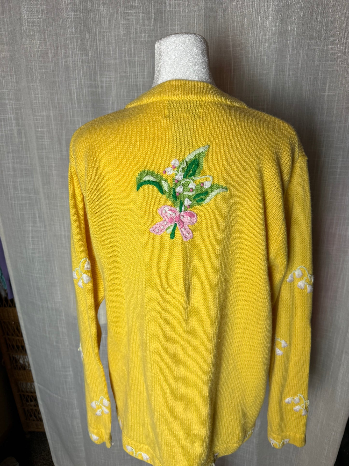 floral cardigan yellow spring sweater M quacker factory