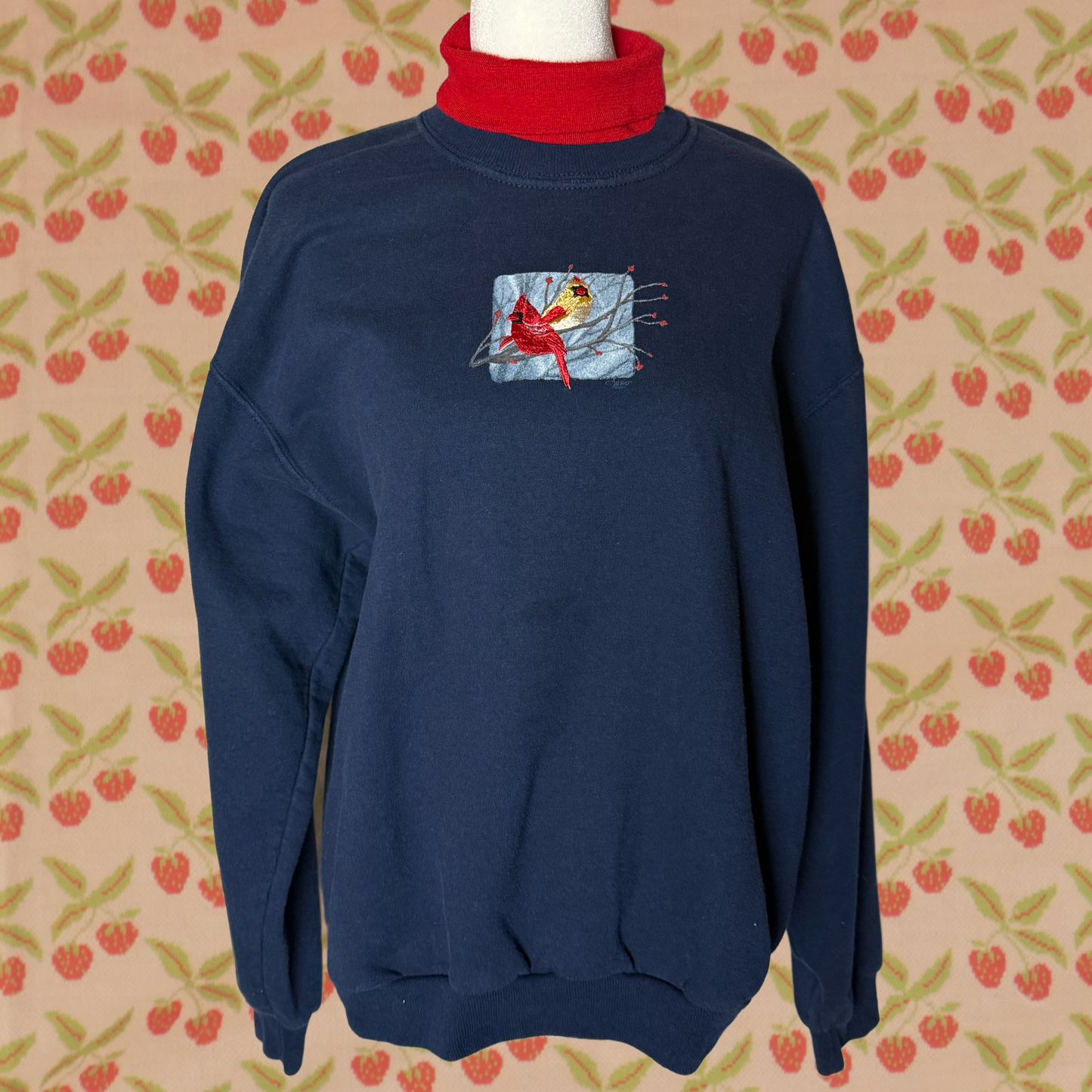 bird collared crewneck turtleneck sweater embroidery