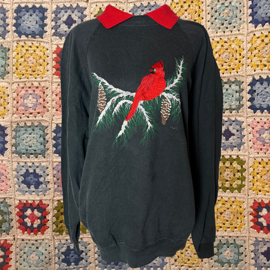 cardinal bird winter collared sweater XL