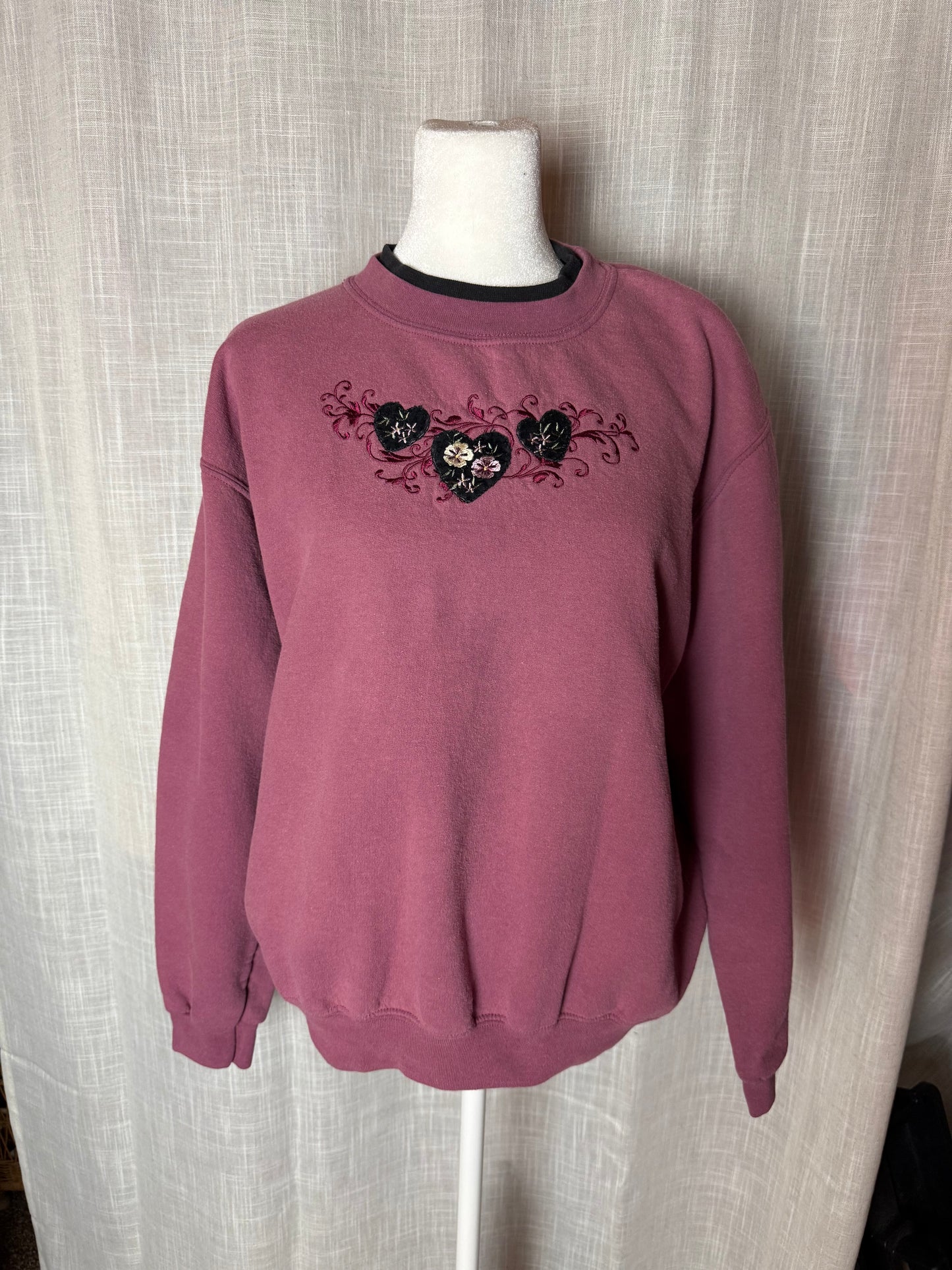 floral crewneck sweater L morning sun top stitch