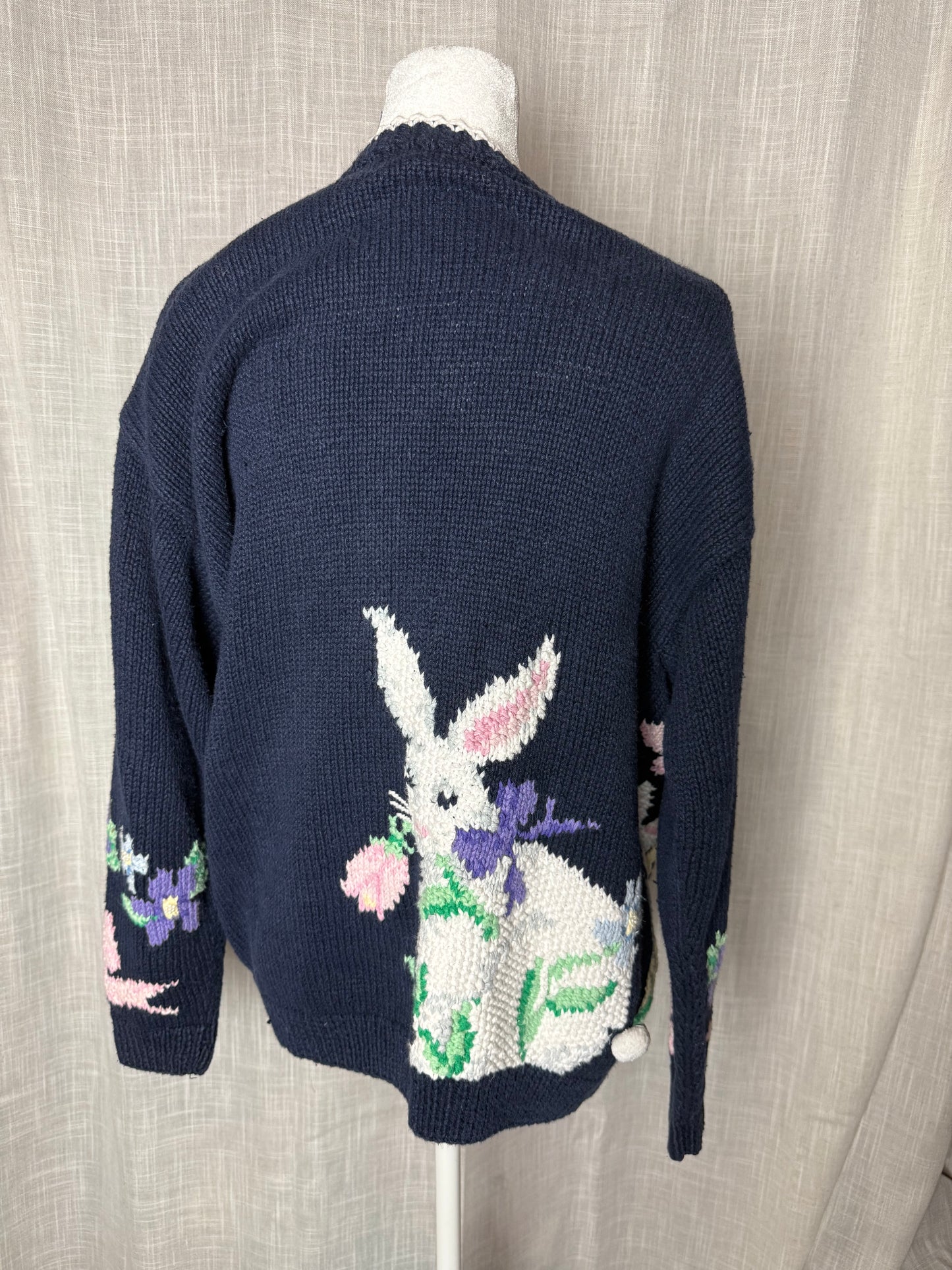 belle point hand knit bunny rabbit cardigan