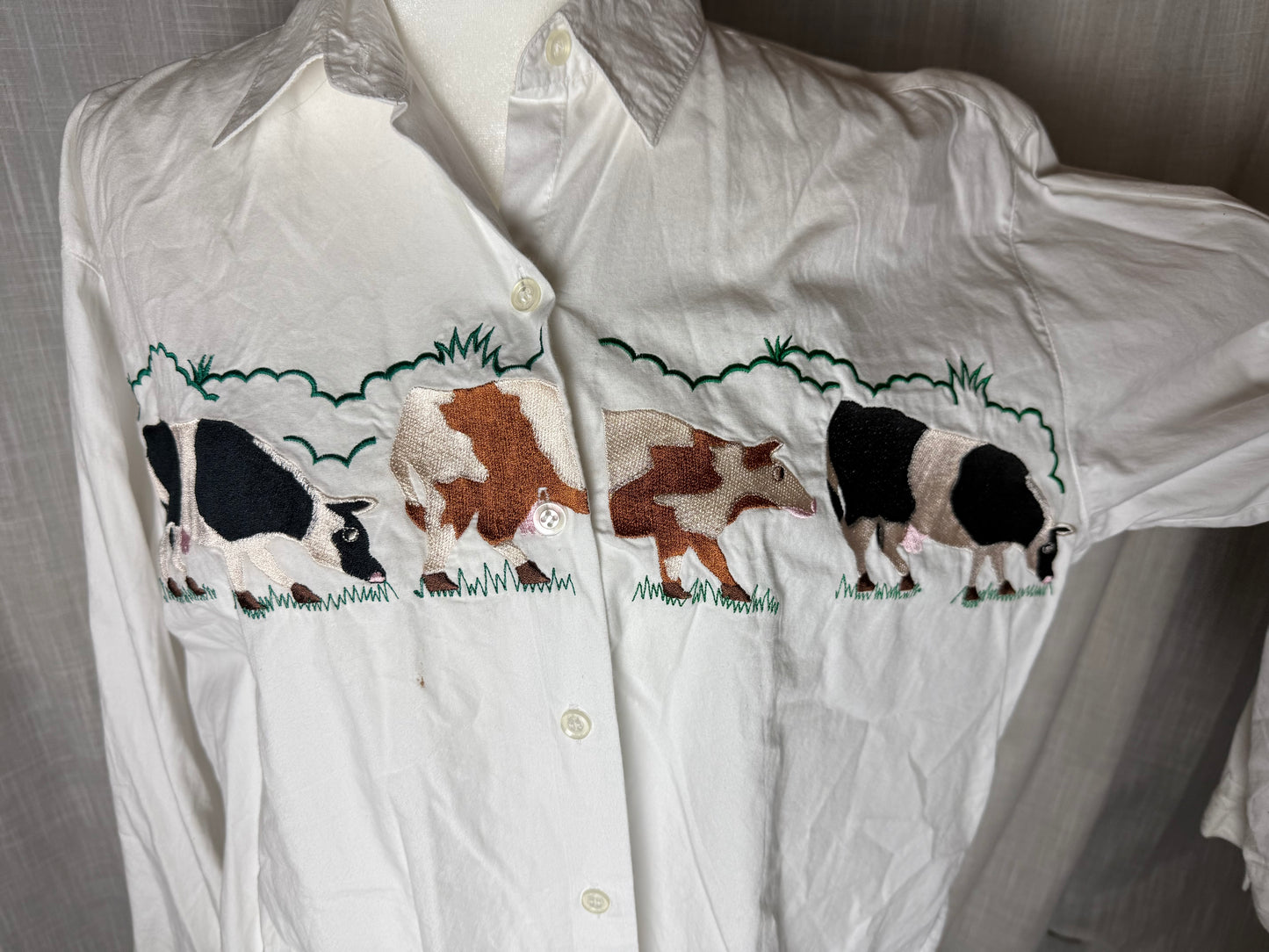 embroidered western cow button up blouse croquet L