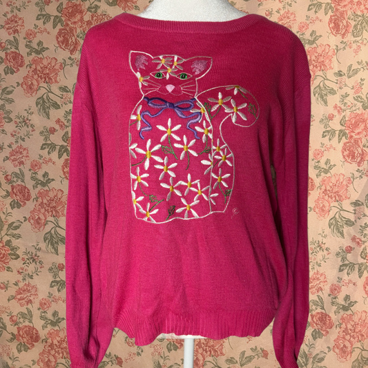 embroidered cat light sweater