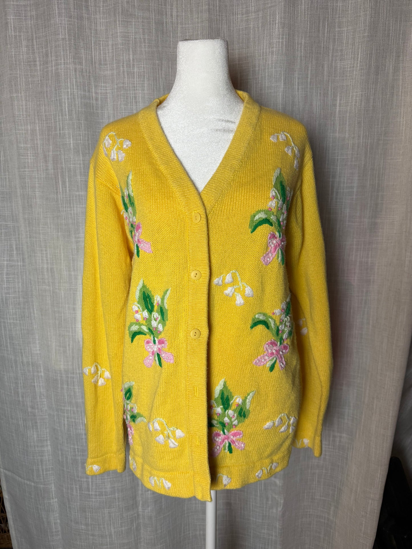 floral cardigan yellow spring sweater M quacker factory