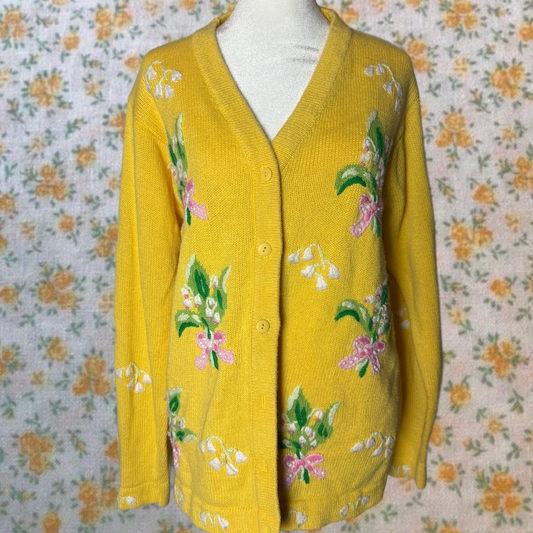 floral cardigan yellow spring sweater M quacker factory