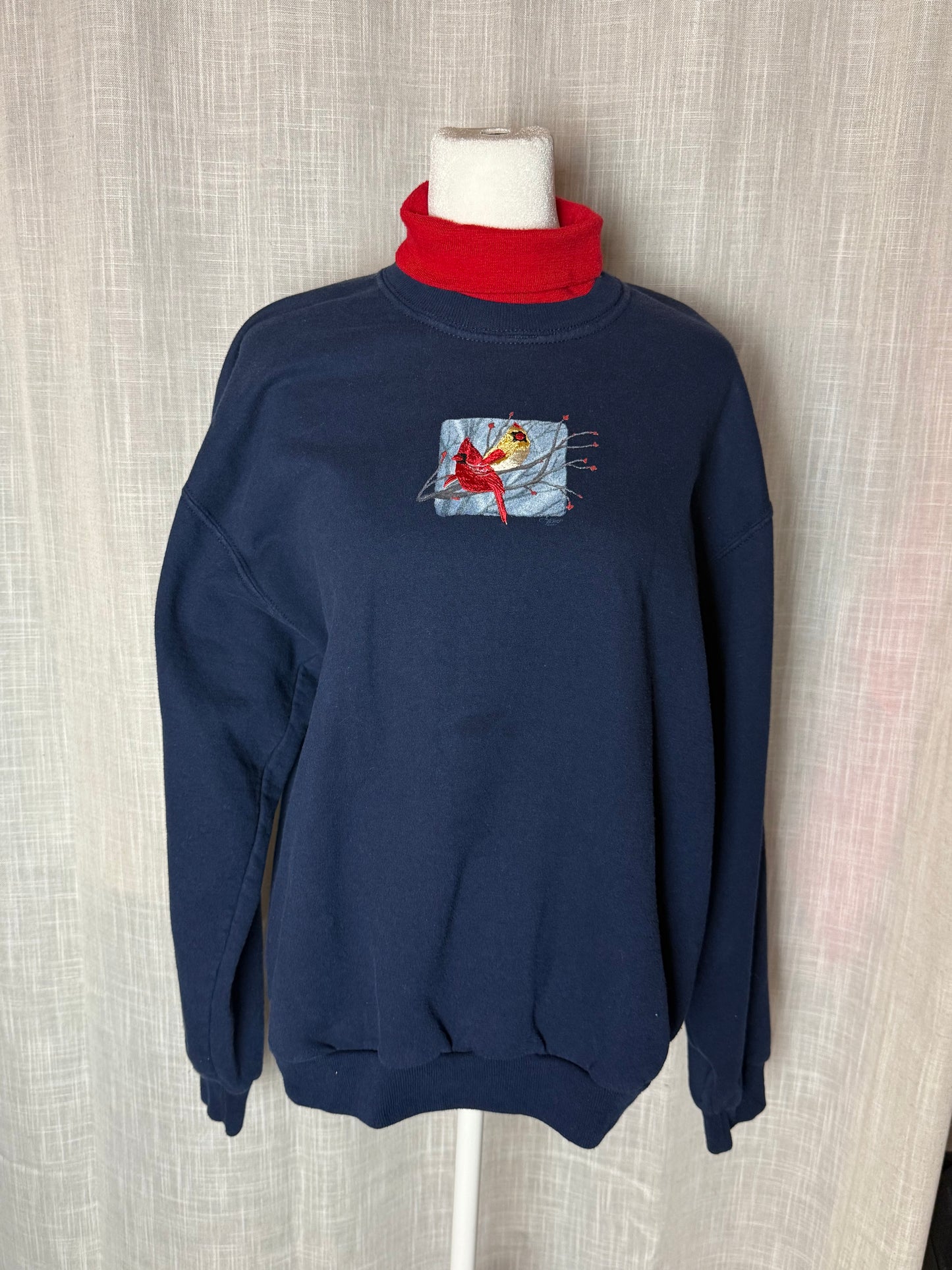 bird collared crewneck turtleneck sweater embroidery