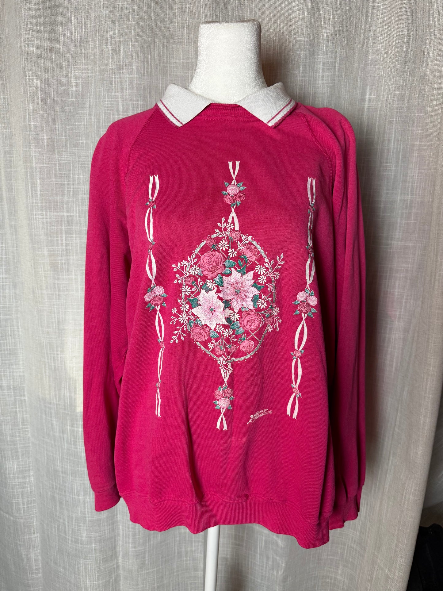 pink floral collared sweater XL cabin creek