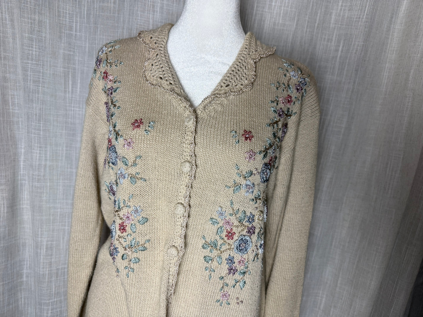 floral tan cardigan knit collar ABC imports S