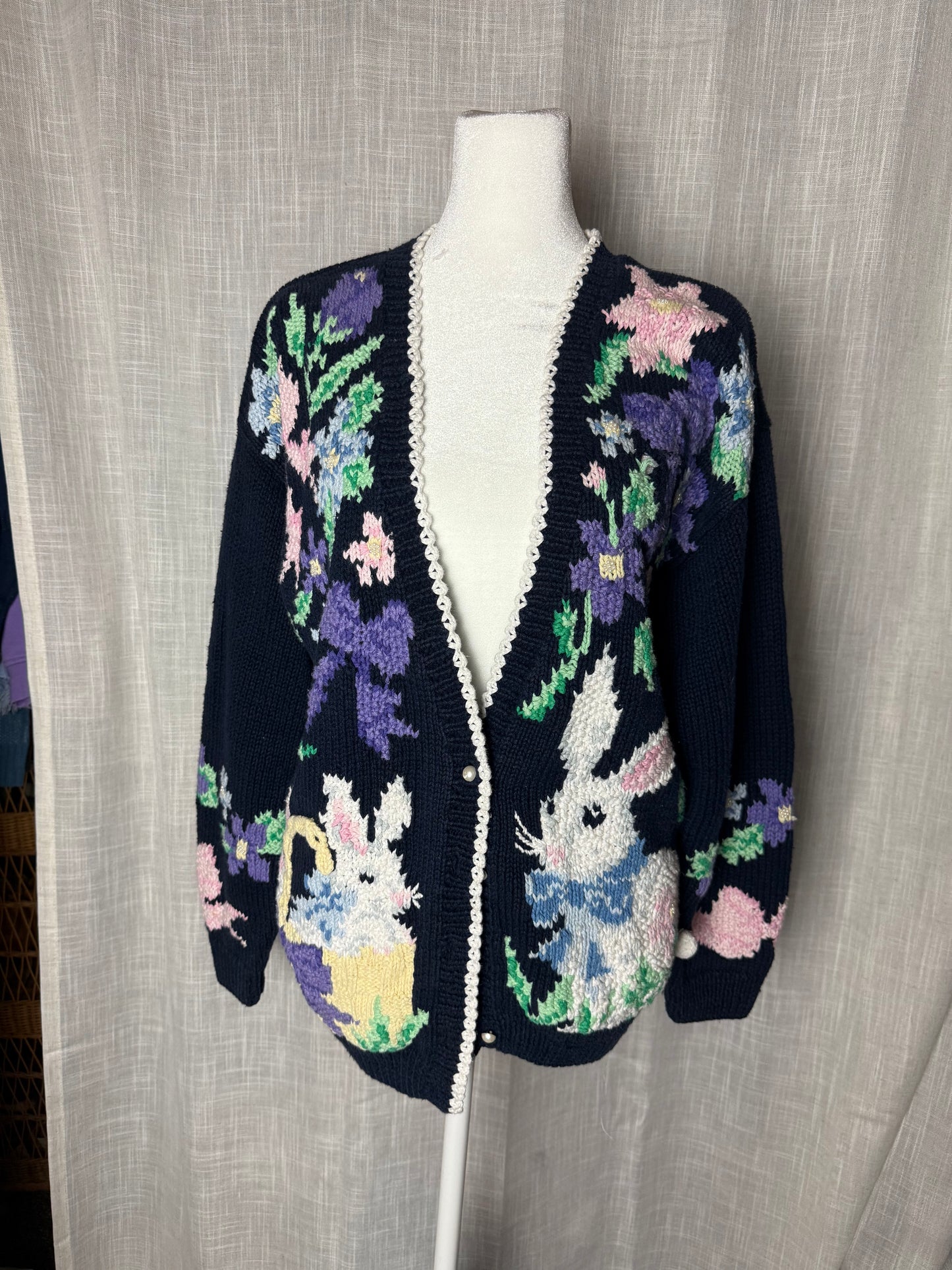 belle point hand knit bunny rabbit cardigan