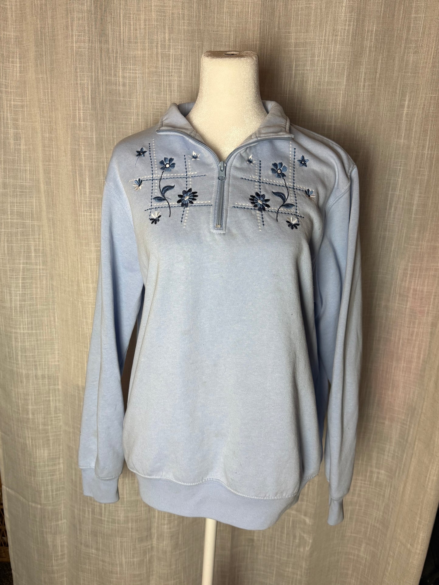 blue floral quarter zip L shenanigans