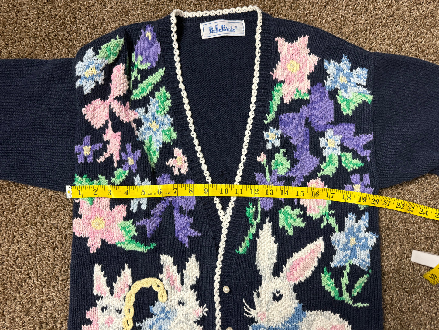 belle point hand knit bunny rabbit cardigan